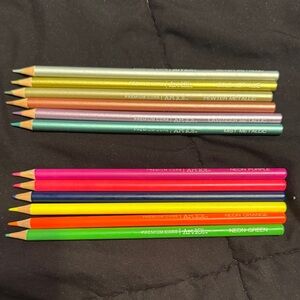 Set of Metallic and Neon Colored Pencils